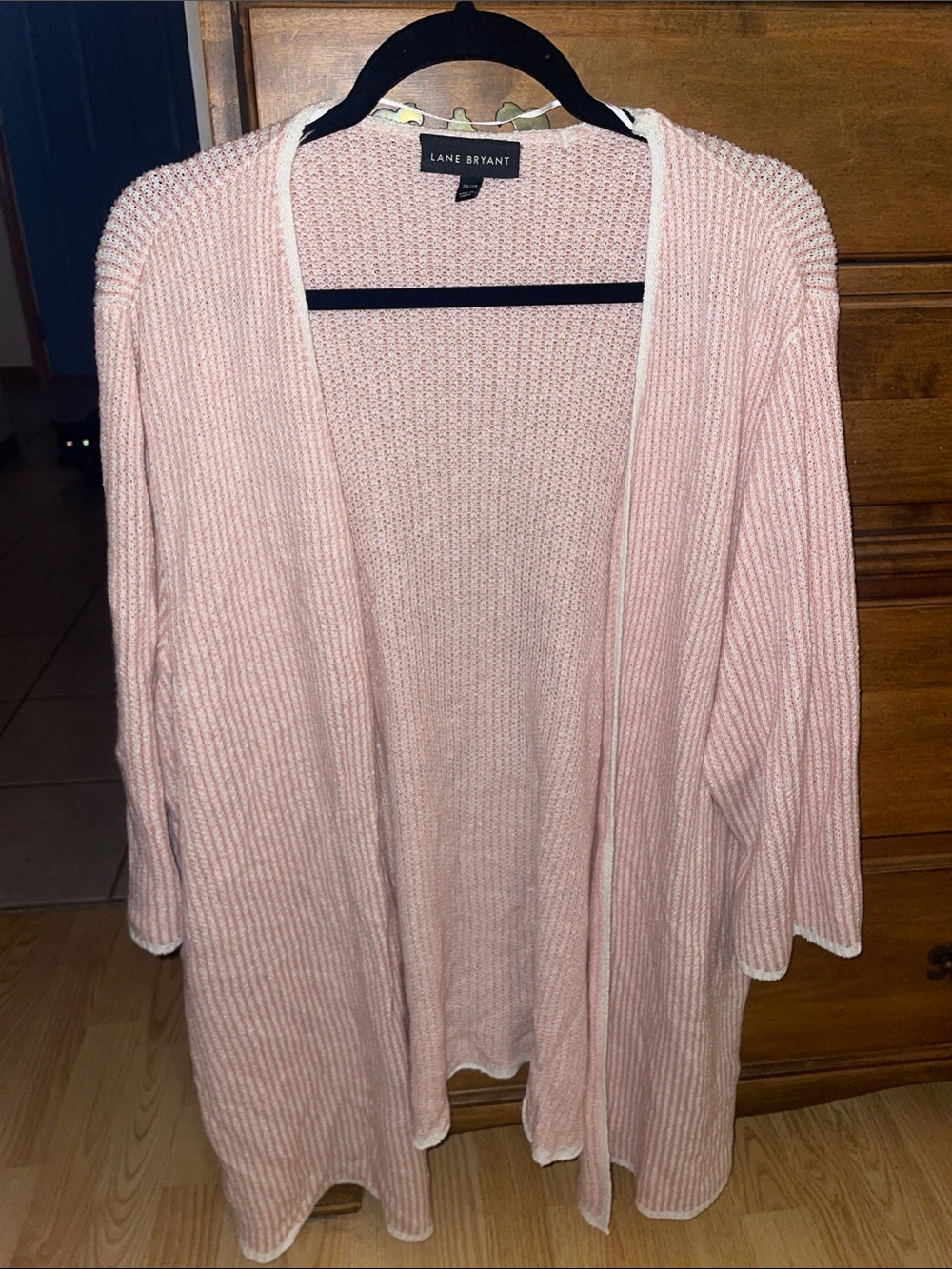 Lane Bryant Light Pink Ribbed Open-Front Cardigan